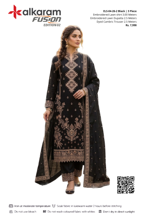 RTS | Black Embroidered Lawn | 3 Piece
