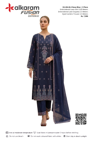 RTS | Navy Blue Embroidered Lawn | 3 Piece